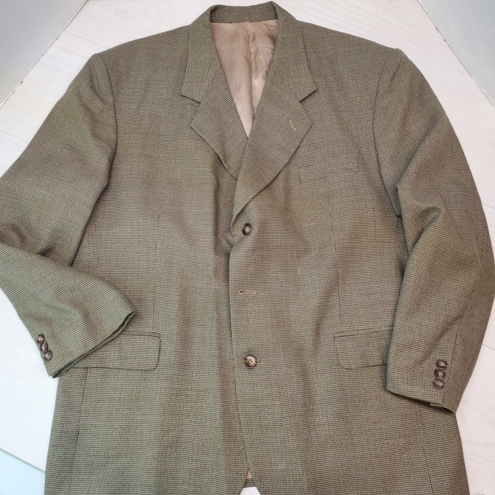 Zeidler & Zeidler Mens 46R Wool Blazer Micro Check Green Brown Dark Academia